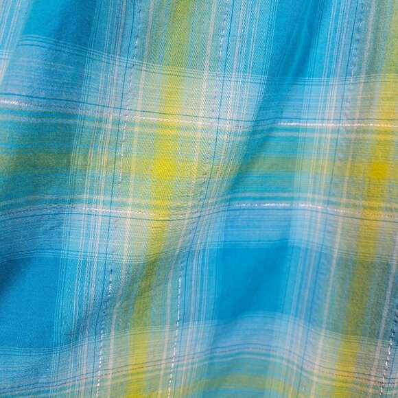 Catherines Plaid Peasant Top Womens 3X Turquoise Green silver Embroidery peasant - Picture 6 of 13